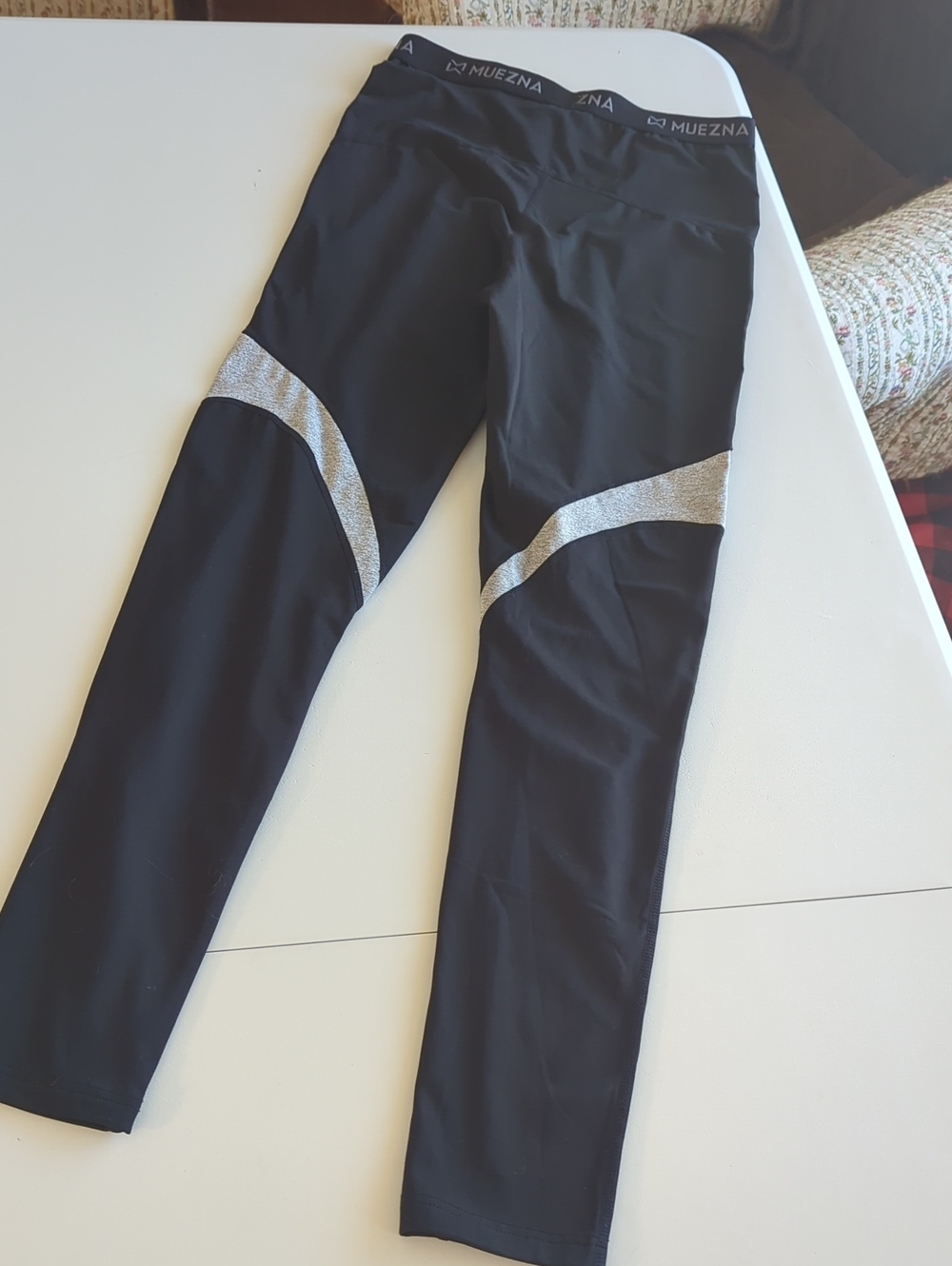 Ina Black Leggings with Silver Curved Panels